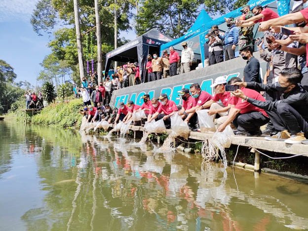 Puncak peringatan Hari Pers Nasional (HPN) dan HUT Persatuan Wartawan Indonesia ke-75 di Wonosobo gelar penanaman bibit pohon dan pelepasan benih ikan di Telaga Bedakah Desa Tlogomulyo Kertek