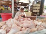 TUNGGU PEMBELI. Salah satu pedagang daging ayam sedang menunggu pembeli di Pasar Kliwon Rejo Amertani Temanggung. (Foto:Setyo wuwuh/temanggung ekspres)